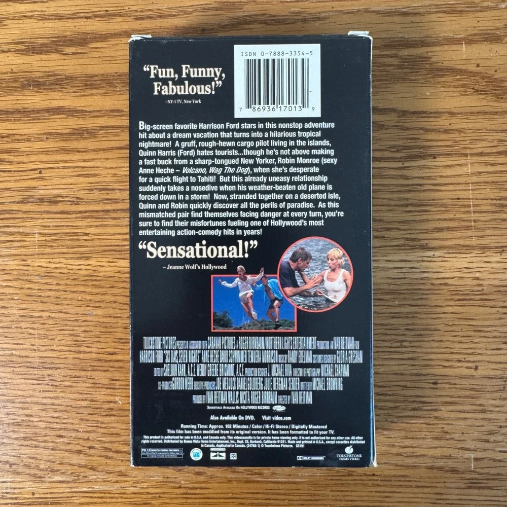 Six Days Seven Nights VHS Movie Harrison‎ Ford Anne Heche Adventure Comedy